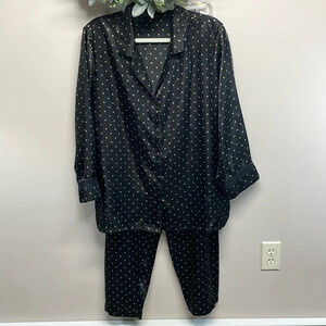 Thalia Sodi Satin Pajamas Button Down Long Sleeve Top Black Gold Polka Dot XL
